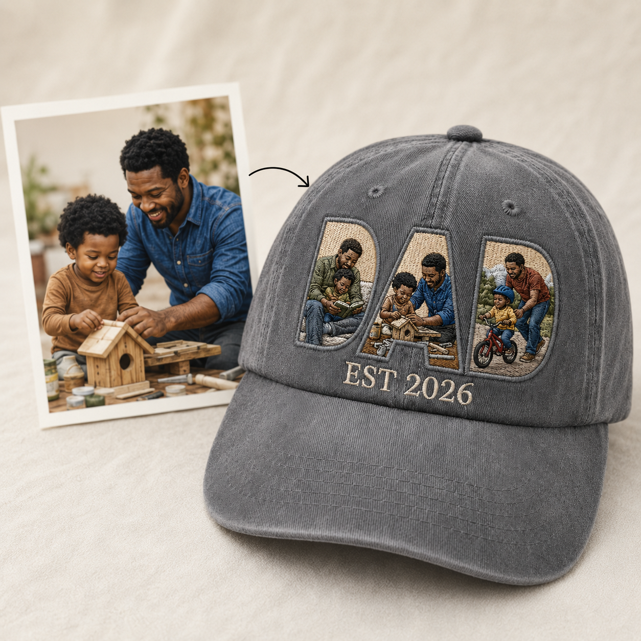 Custom Photo Father Embroidered Hat, Personalized Cap, Custom Portrait Dad Hat, Father’s Day Gift TOM99