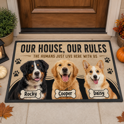 Custom Photo Our House Our Rules Dog Doormat | Photo Pet Doormat | Gift For Dog Lovers