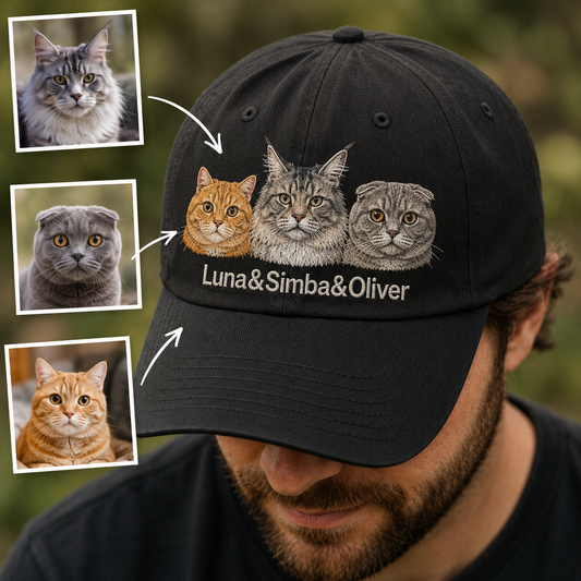 Custom Photo Cat Embroidered Hat | Gift For Cat Lovers Pa99 | Pet Lover Gifts