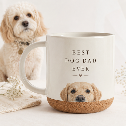 Custom Photo Best Dad Dog Ever 12oz Cork Mug | Gift For Dog Lovers | Pet Lover Gifts TOM99