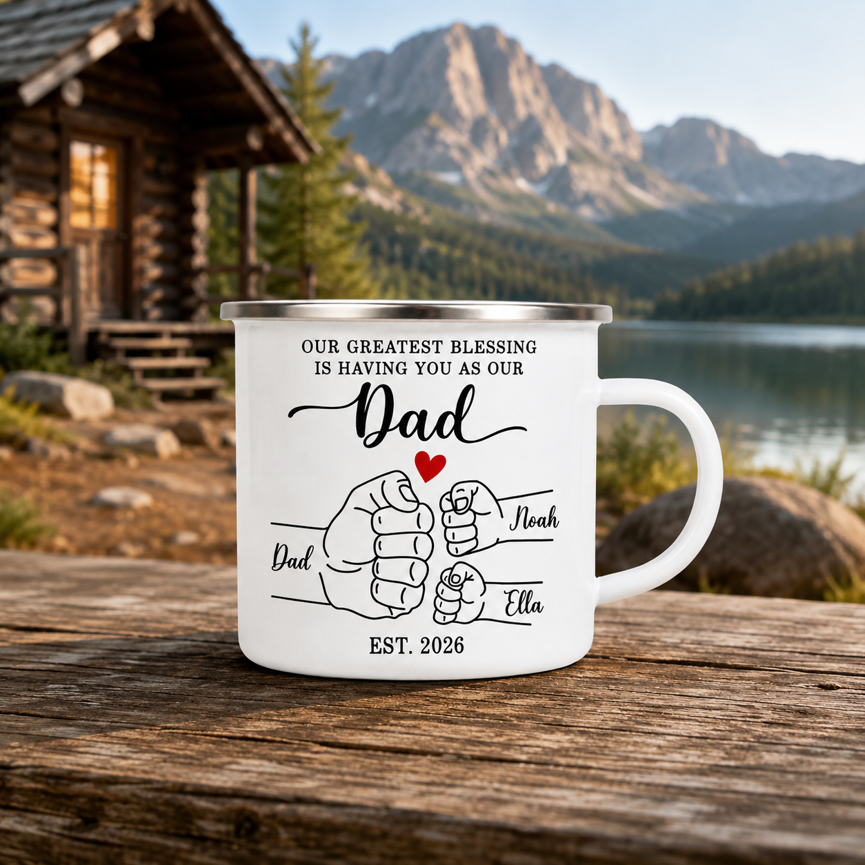 Personalized Dad Bump Camp Mug 12oz, Custom Dad Enamel Cup, Gift For Dad TOM99