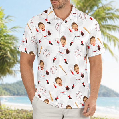 Custom Photo Dad Baseball Polo Shirt, Personalized Polo Shirt For Husband Dad Grandfather TOM99