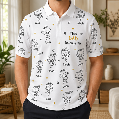 Custom Photo This Dad Belongs To Polo Shirt, Personalized Polo Shirt For Husband Dad Grandfather