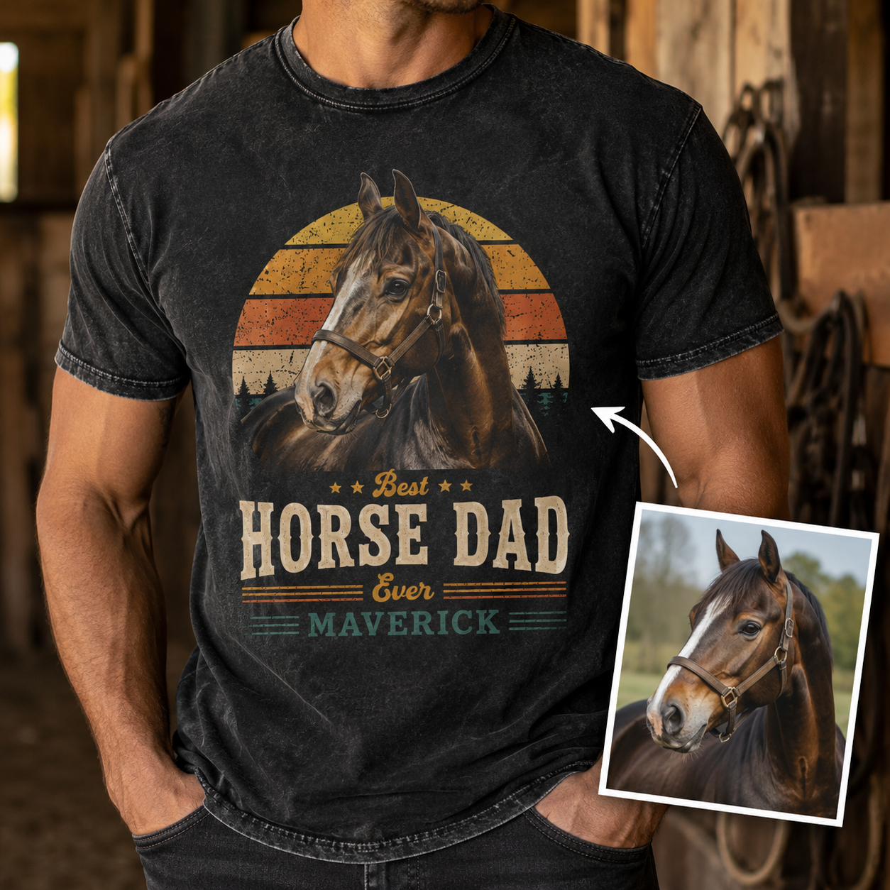 Custom Photo Horse Dad Wash T-Shirt | Personalized Horse Lover Shirt | Gift For Horse Lovers TOM99