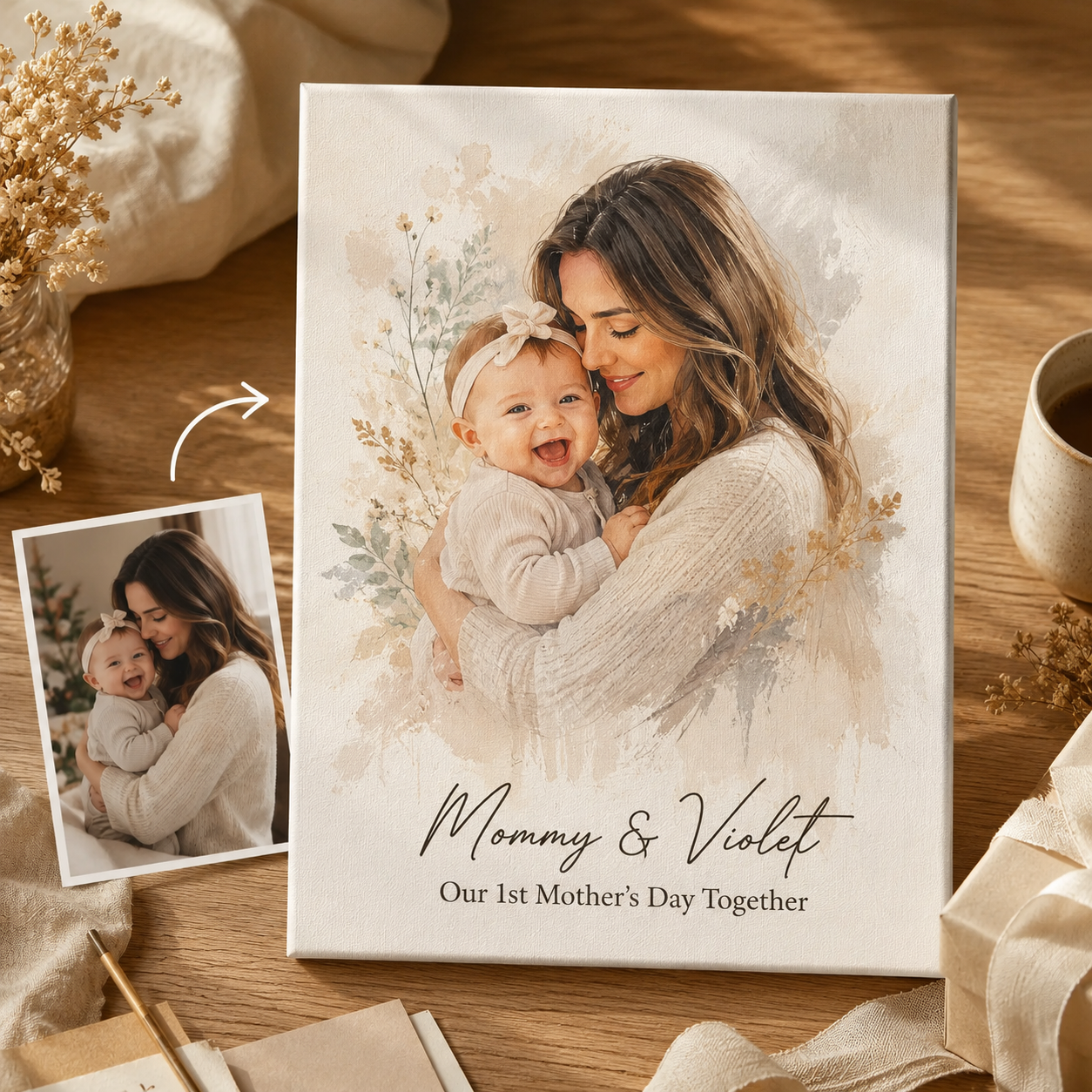 Custom Photo First Mom Canvas Wall Art - Custom Gift For Mom TOM99