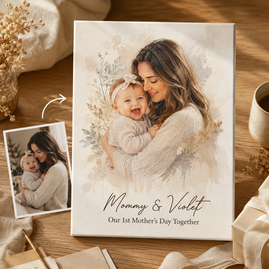 Custom Photo First Mom Canvas Wall Art - Custom Gift For Mom TOM99