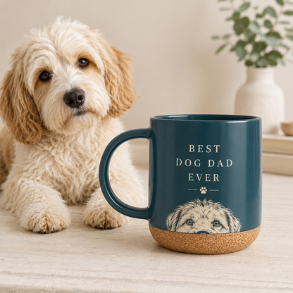Custom Photo Best Dad Dog Ever 12oz Cork Mug | Gift For Dog Lovers | Pet Lover Gifts TOM99