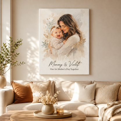 Custom Photo First Mom Canvas Wall Art - Custom Gift For Mom TOM99