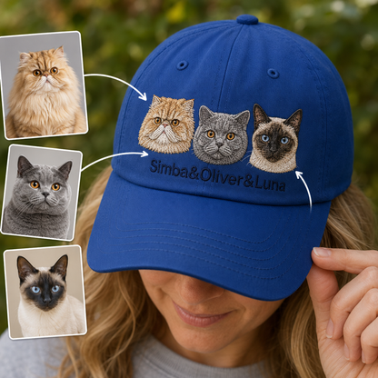 Custom Photo Cat Embroidered Hat | Gift For Cat Lovers Pa99 | Pet Lover Gifts