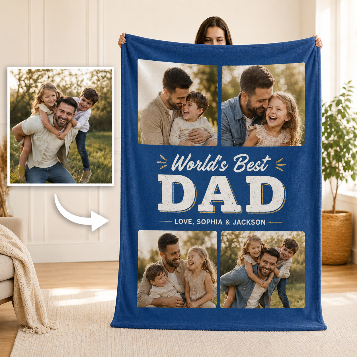 Custom Best Dad Photo Blanket, Personalized Dad Gifts | Gift For Dad TOM99