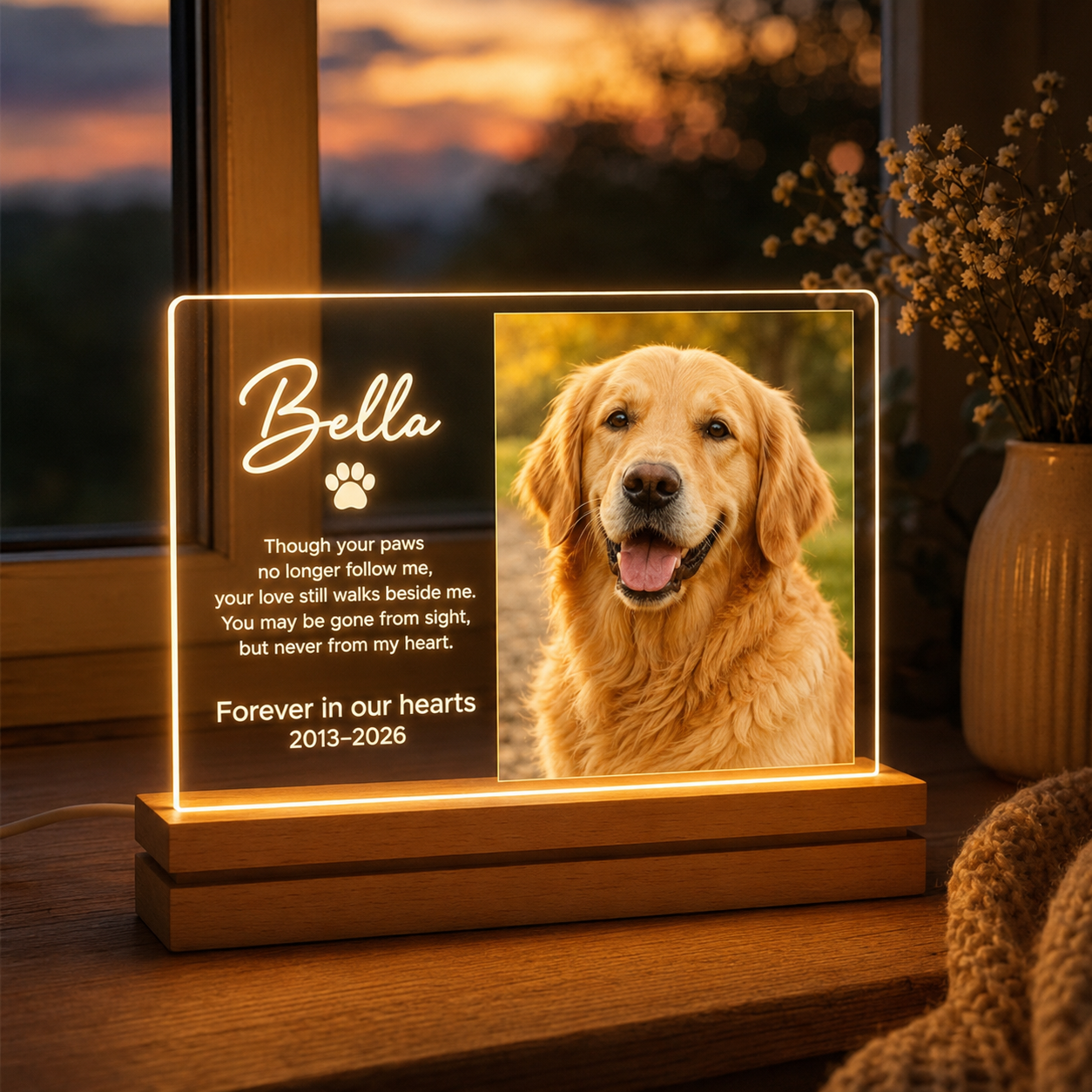 Custom Photo Dog Forever In Our Heart Wooden LED Light | Personalized Dog Photo LED Night Light | Pet Loss Sympathy Gift TOM99