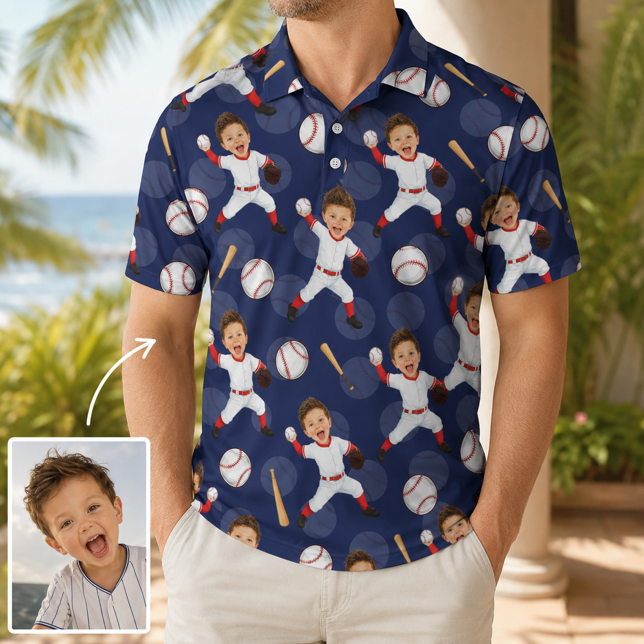 Custom Photo Dad Baseball Polo Shirt, Personalized Polo Shirt For Husband Dad Grandfather TOM99