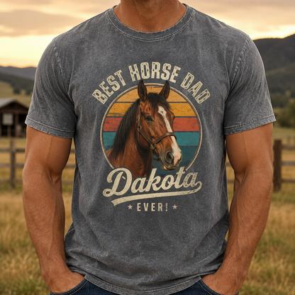 Custom Photo Horse Dad Wash T-Shirt | Personalized Horse Lover Shirt | Gift For Horse Lovers TOM99