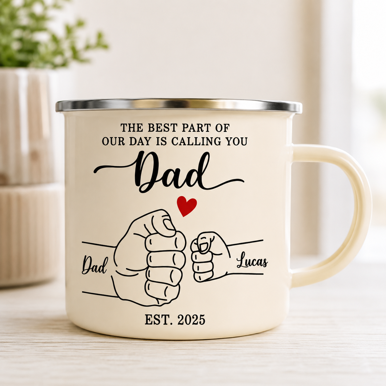 Personalized Dad Bump Camp Mug 12oz, Custom Dad Enamel Cup, Gift For Dad TOM99