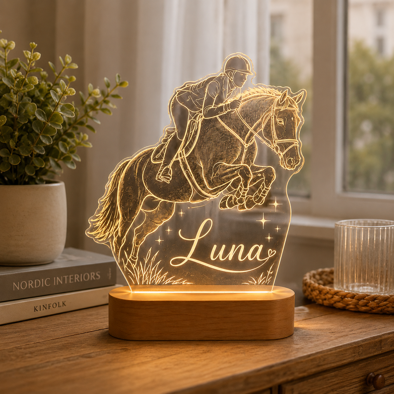Custom Photo Jump Racing Horse Wooden Led Light | Personalized Horse Photo Wooden Led Light | Gift For Horse Lovers TOM99