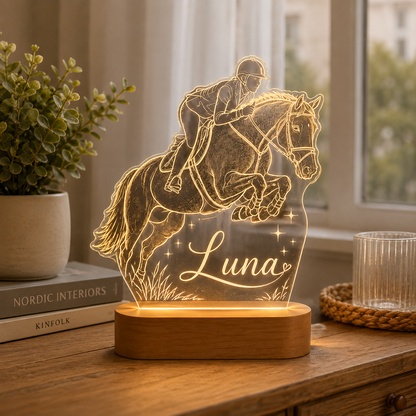 Custom Photo Jump Racing Horse Wooden Led Light | Personalized Horse Photo Wooden Led Light | Gift For Horse Lovers TOM99