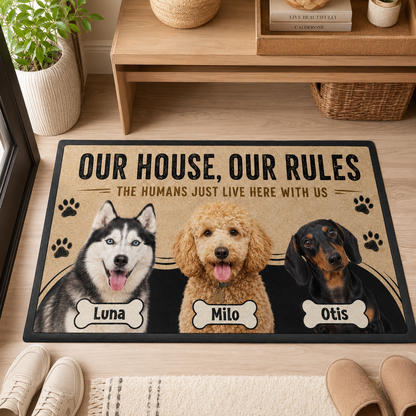 Custom Photo Our House Our Rules Dog Doormat | Photo Pet Doormat | Gift For Dog Lovers