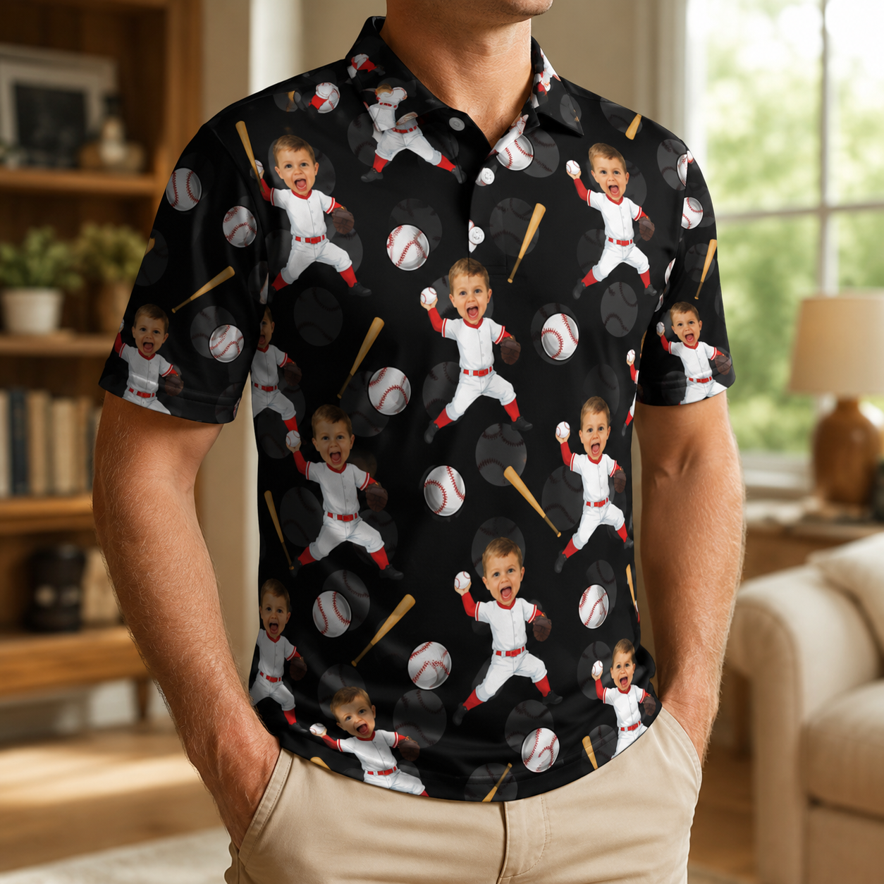 Custom Photo Dad Baseball Polo Shirt, Personalized Polo Shirt For Husband Dad Grandfather TOM99