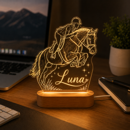 Custom Photo Jump Racing Horse Wooden Led Light | Personalized Horse Photo Wooden Led Light | Gift For Horse Lovers TOM99