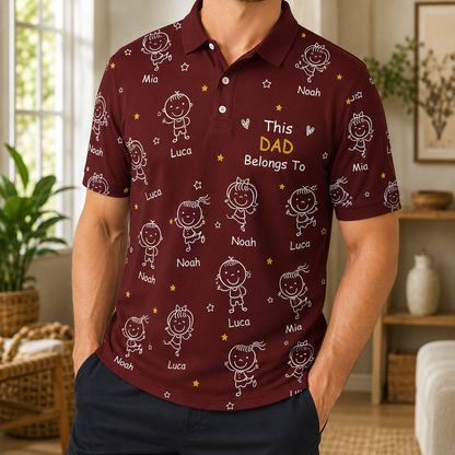 Custom Photo This Dad Belongs To Polo Shirt, Personalized Polo Shirt For Husband Dad Grandfather
