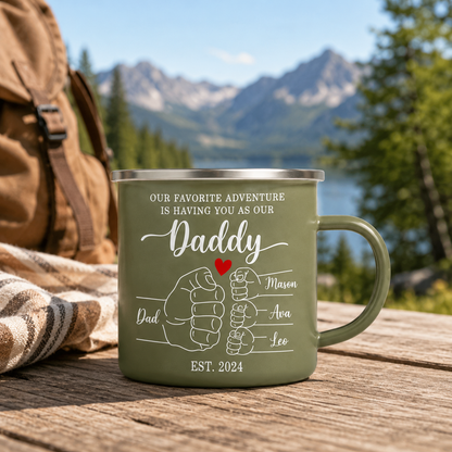 Personalized Dad Bump Camp Mug 12oz, Custom Dad Enamel Cup, Gift For Dad TOM99