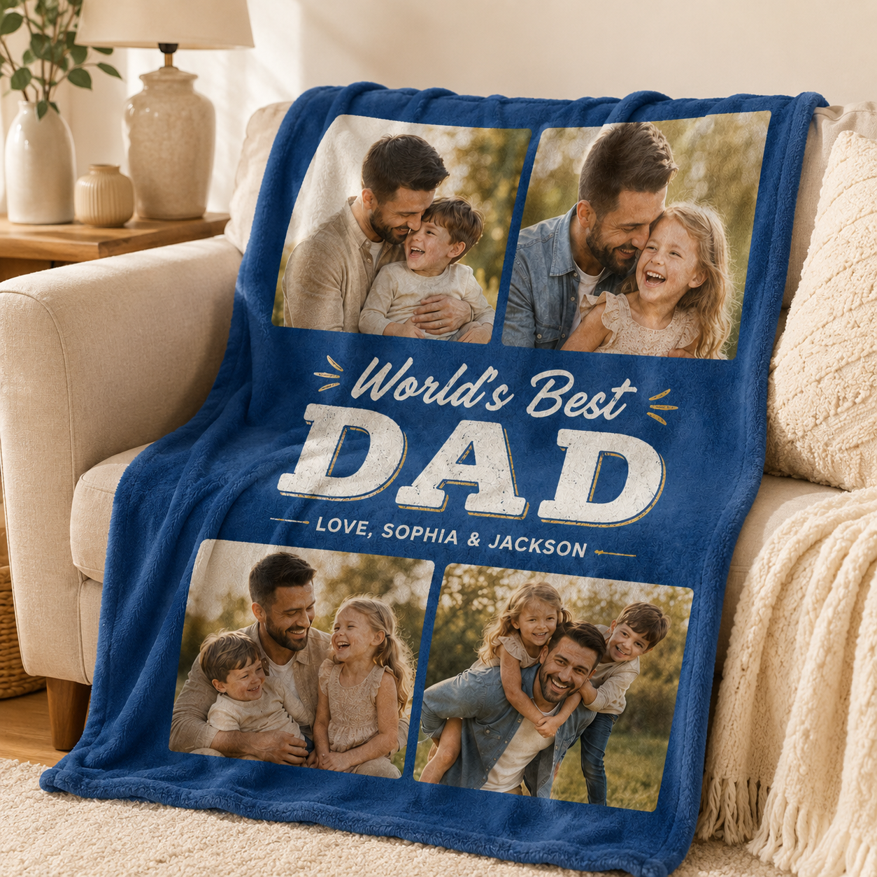 Custom Best Dad Photo Blanket, Personalized Dad Gifts | Gift For Dad TOM99