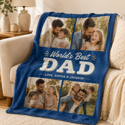 Custom Best Dad Photo Blanket, Personalized Dad Gifts | Gift For Dad TOM99