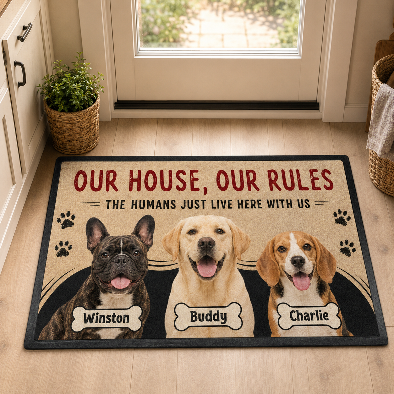 Custom Photo Our House Our Rules Dog Doormat | Photo Pet Doormat | Gift For Dog Lovers
