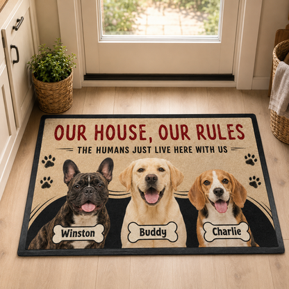 Custom Photo Our House Our Rules Dog Doormat | Photo Pet Doormat | Gift For Dog Lovers