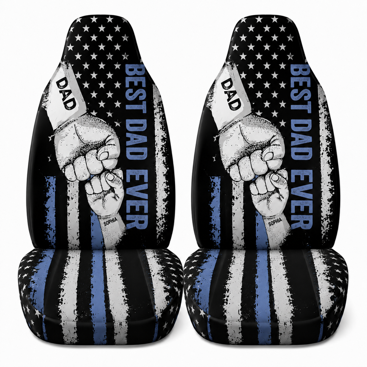 Personalized Best Dad Ever Portrait Car Seat Cover, Custom Dad Seat Protector, Gift For Dad TOM99