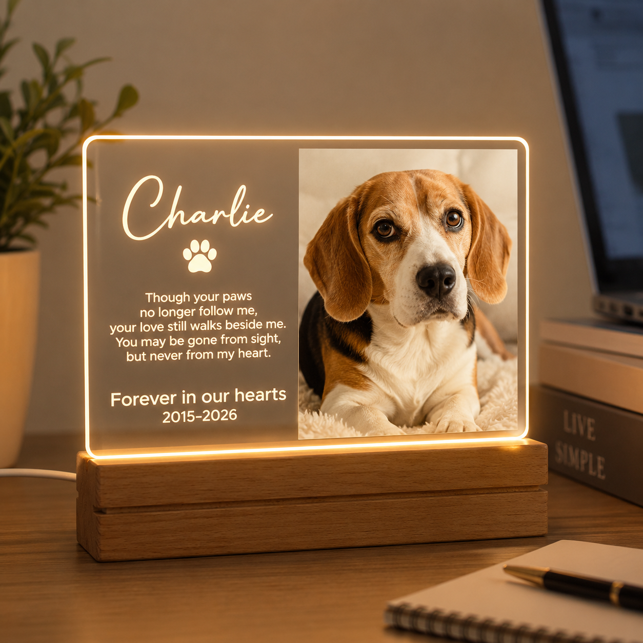 Custom Photo Dog Forever In Our Heart Wooden LED Light | Personalized Dog Photo LED Night Light | Pet Loss Sympathy Gift TOM99