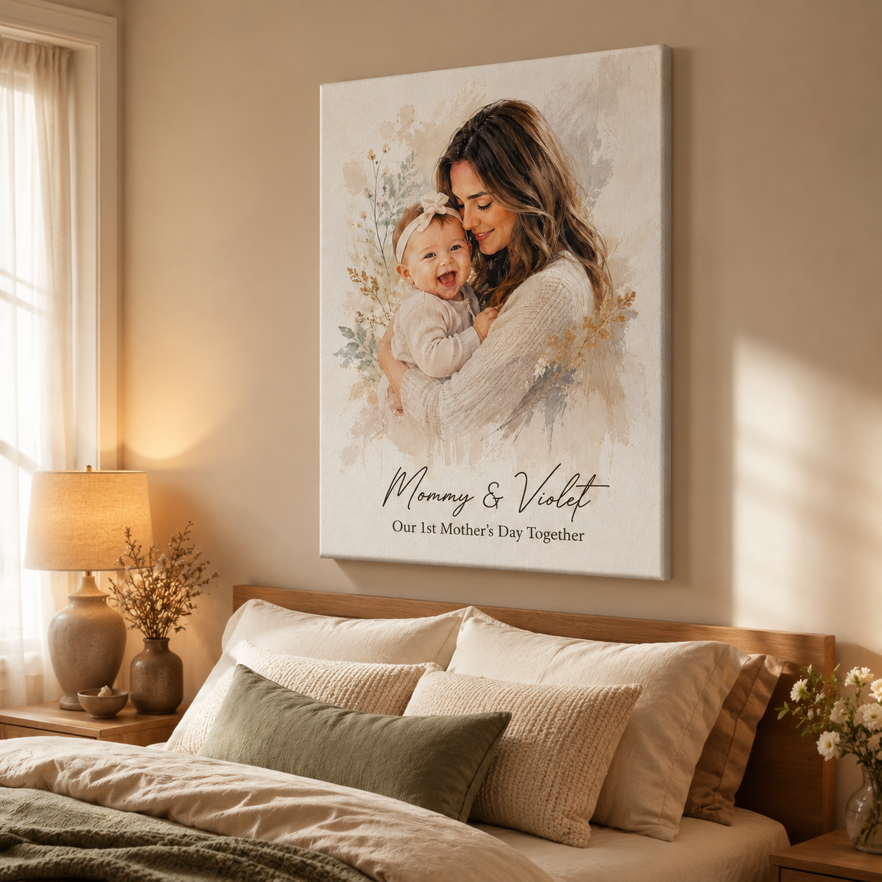 Custom Photo First Mom Canvas Wall Art - Custom Gift For Mom TOM99
