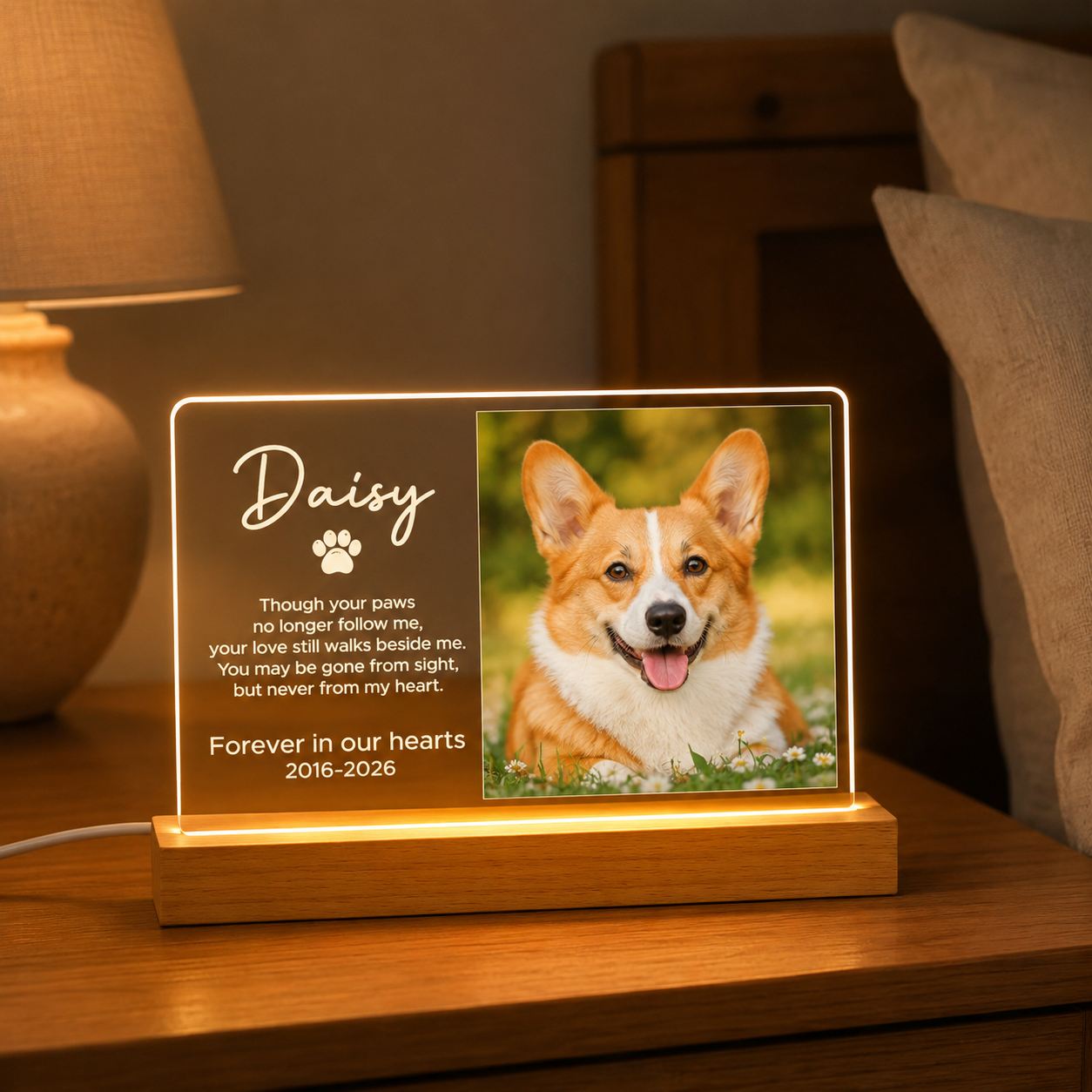 Custom Photo Dog Forever In Our Heart Wooden LED Light | Personalized Dog Photo LED Night Light | Pet Loss Sympathy Gift TOM99
