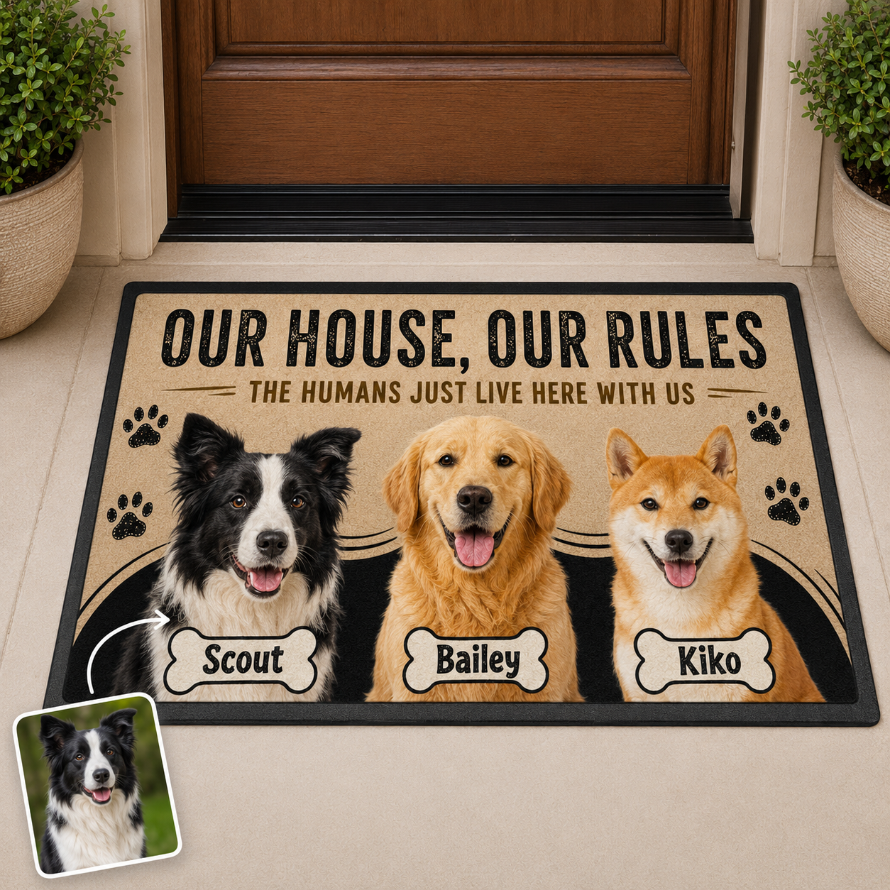 Custom Photo Our House Our Rules Dog Doormat | Photo Pet Doormat | Gift For Dog Lovers