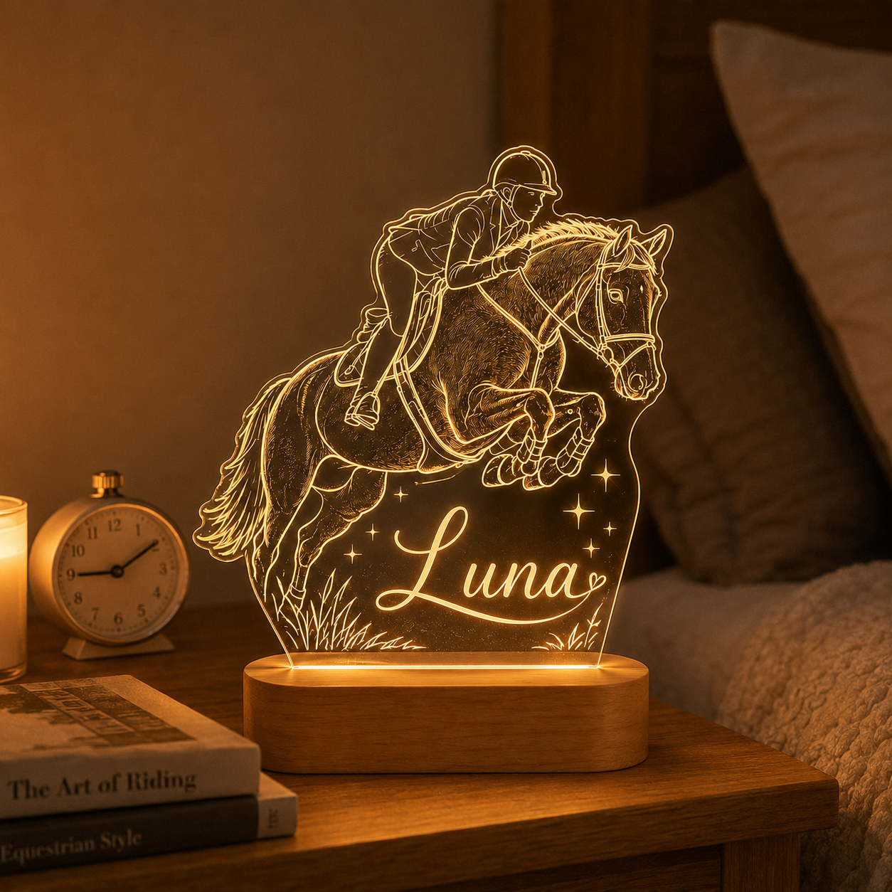 Custom Photo Jump Racing Horse Wooden Led Light | Personalized Horse Photo Wooden Led Light | Gift For Horse Lovers TOM99