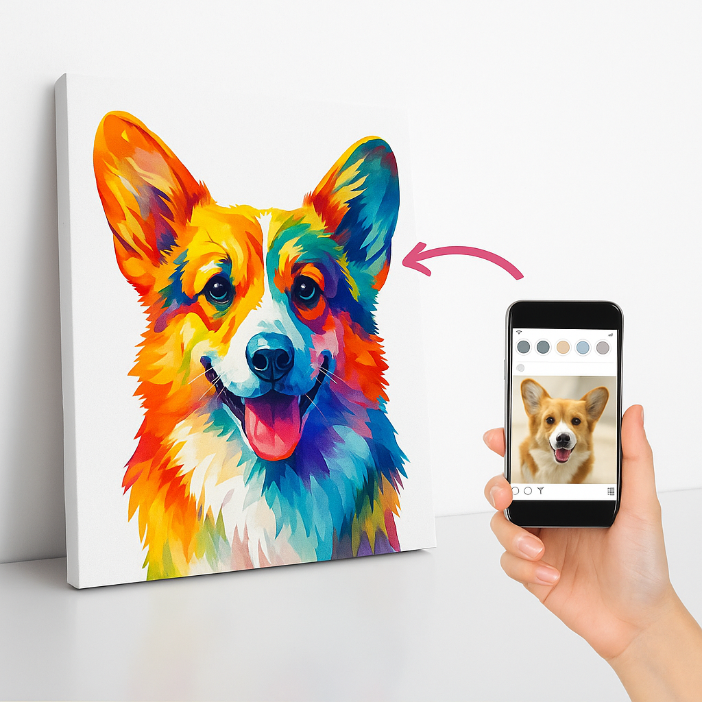Custom Dog Photo Portrait Pop Art Colorful Wall Art Canvas | Gift For Dog Lovers
