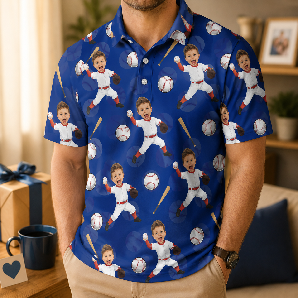 Custom Photo Dad Baseball Polo Shirt, Personalized Polo Shirt For Husband Dad Grandfather TOM99