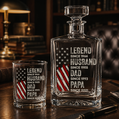 Custom Photo Dad  Papa Whiskey Decanter Set | Personalized Gift For Dad | Father's Day Gifts