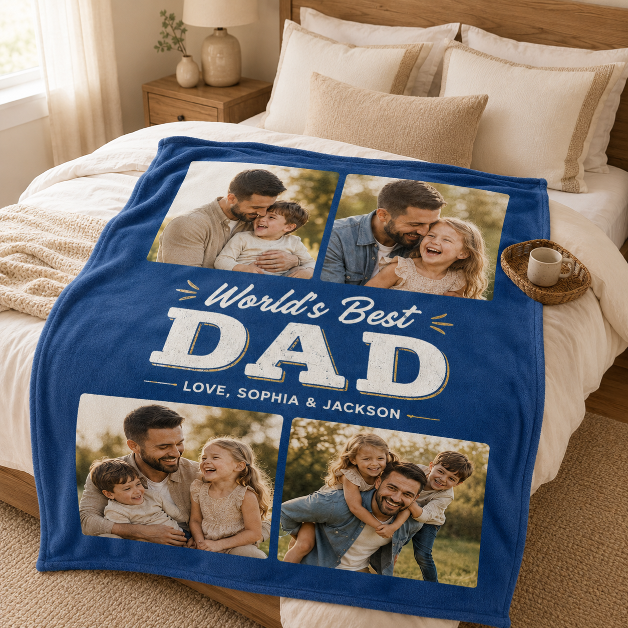 Custom Best Dad Photo Blanket, Personalized Dad Gifts | Gift For Dad TOM99