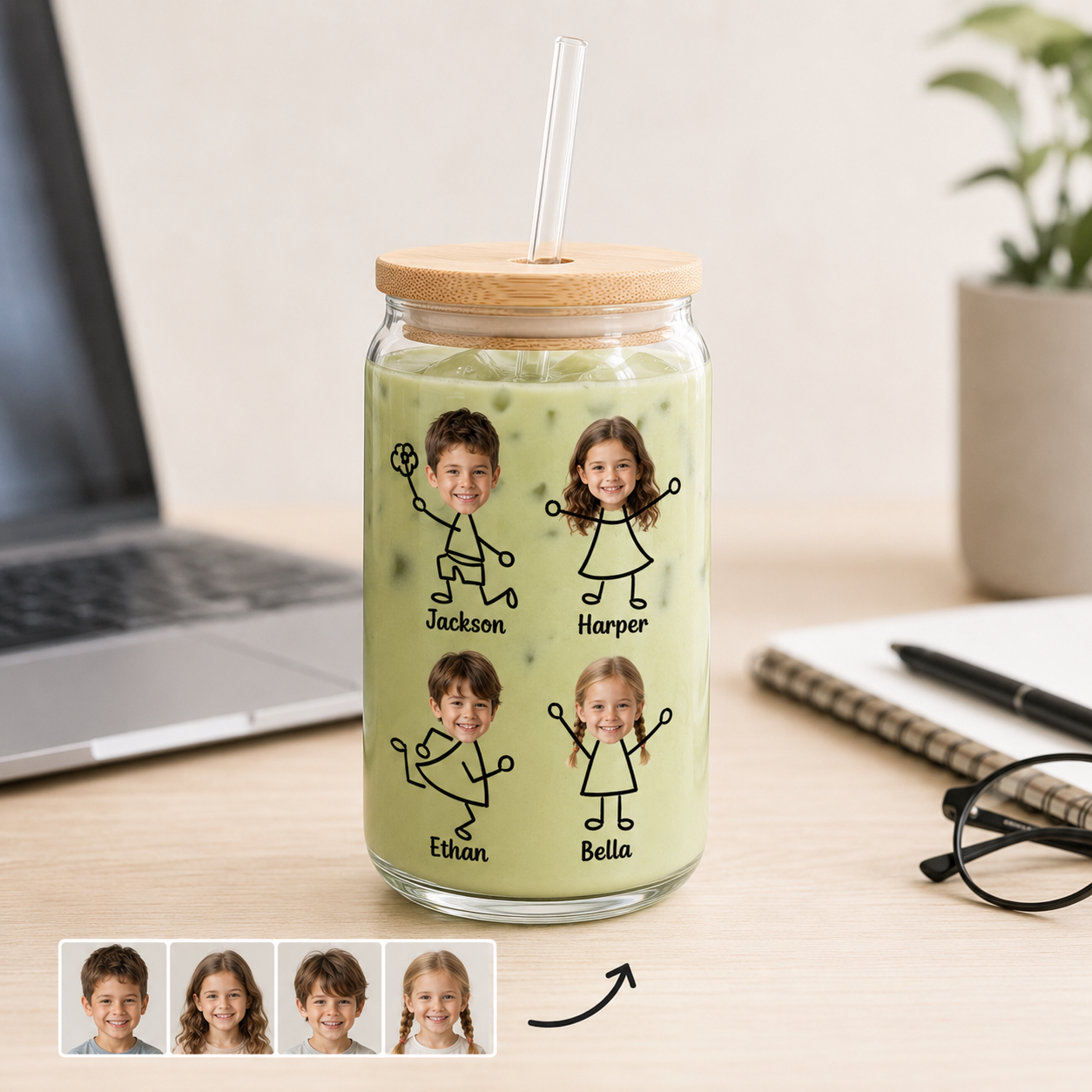 Custom Photo To Dad From The Reason You Drink Glass 16oz | Personalized Dad Glass Cup with Bamboo Lid & Straw | Gift For Father TOM99