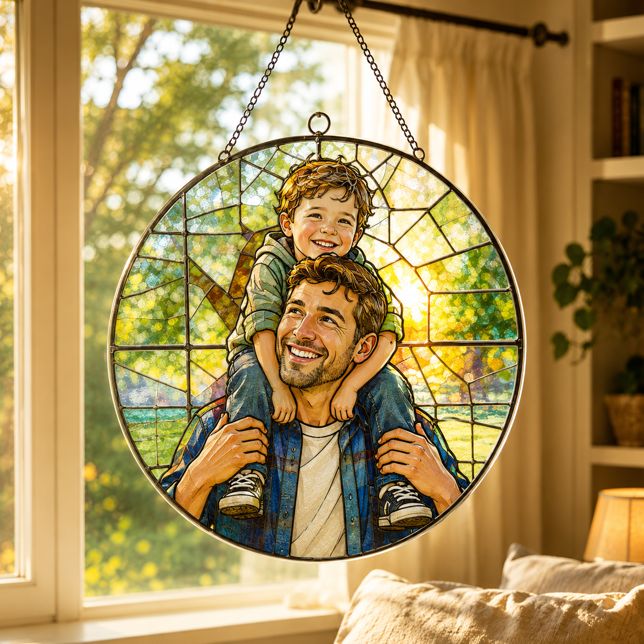 Custom Photo Dad Stained Glass Suncatcher – Personalized Dad Gifts | Gift For Dad TOM99