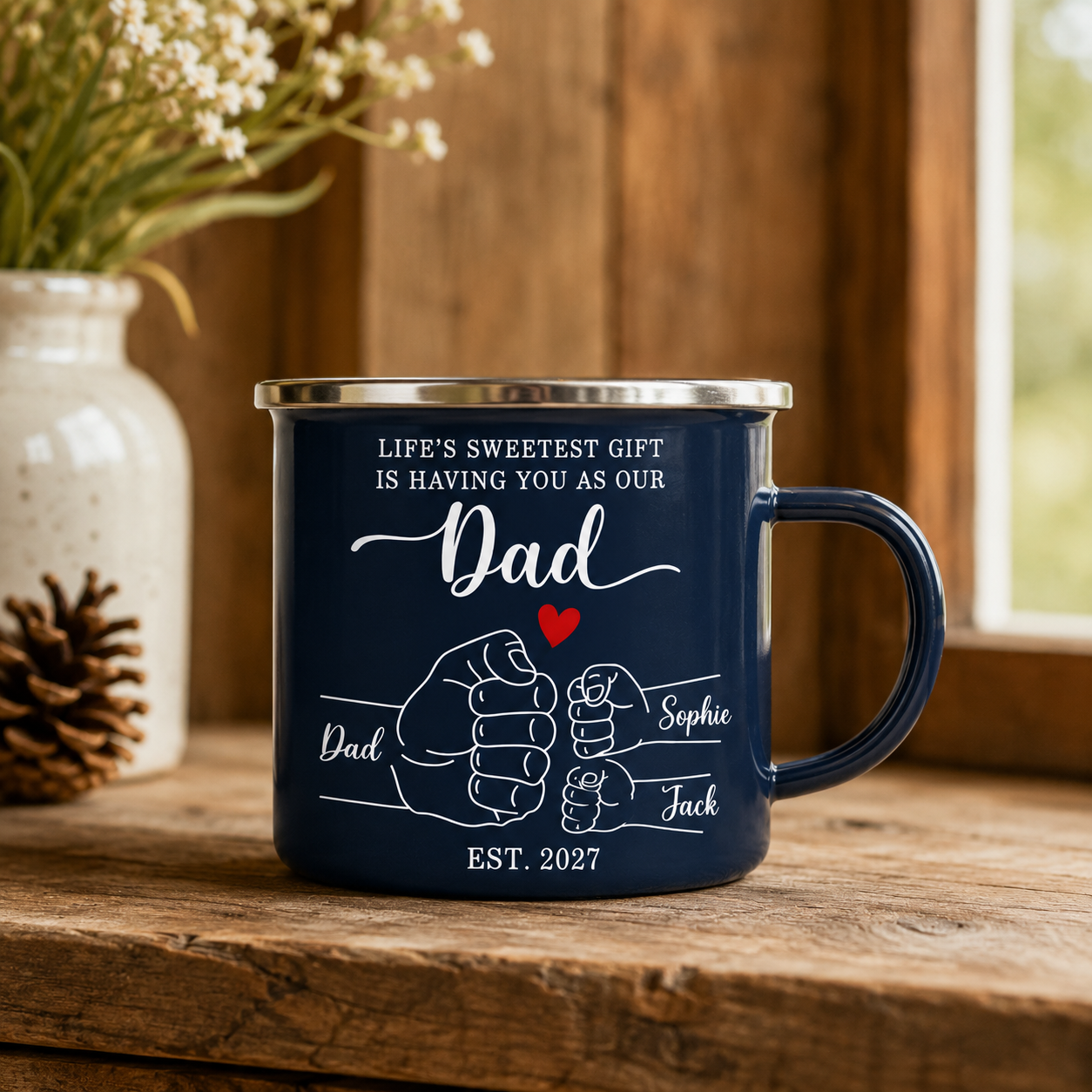 Personalized Dad Bump Camp Mug 12oz, Custom Dad Enamel Cup, Gift For Dad TOM99