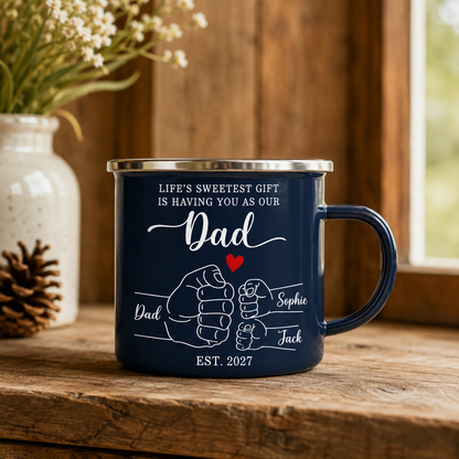 Personalized Dad Bump Camp Mug 12oz, Custom Dad Enamel Cup, Gift For Dad TOM99
