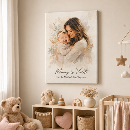 Custom Photo First Mom Canvas Wall Art - Custom Gift For Mom TOM99