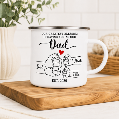 Personalized Dad Bump Camp Mug 12oz, Custom Dad Enamel Cup, Gift For Dad TOM99