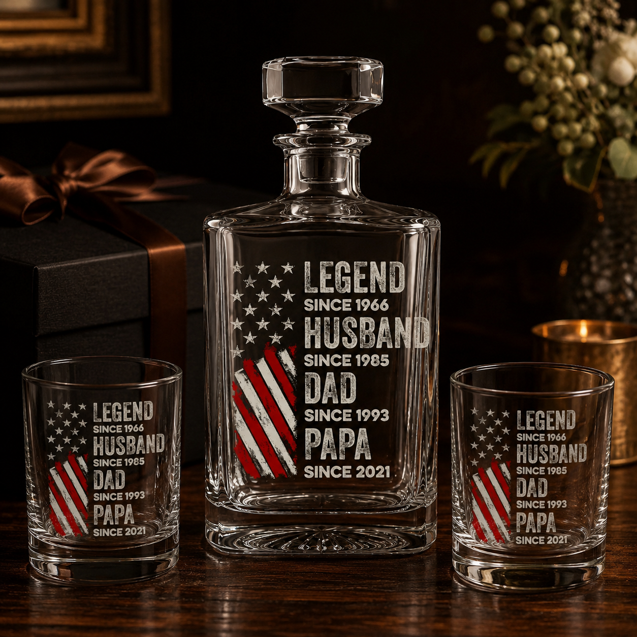 Custom Photo Dad  Papa Whiskey Decanter Set | Personalized Gift For Dad | Father's Day Gifts