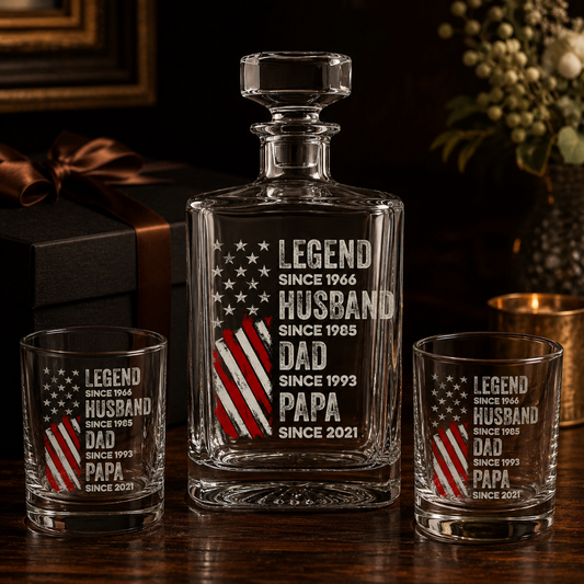 Custom Photo Dad  Papa Whiskey Decanter Set | Personalized Gift For Dad | Father's Day Gifts
