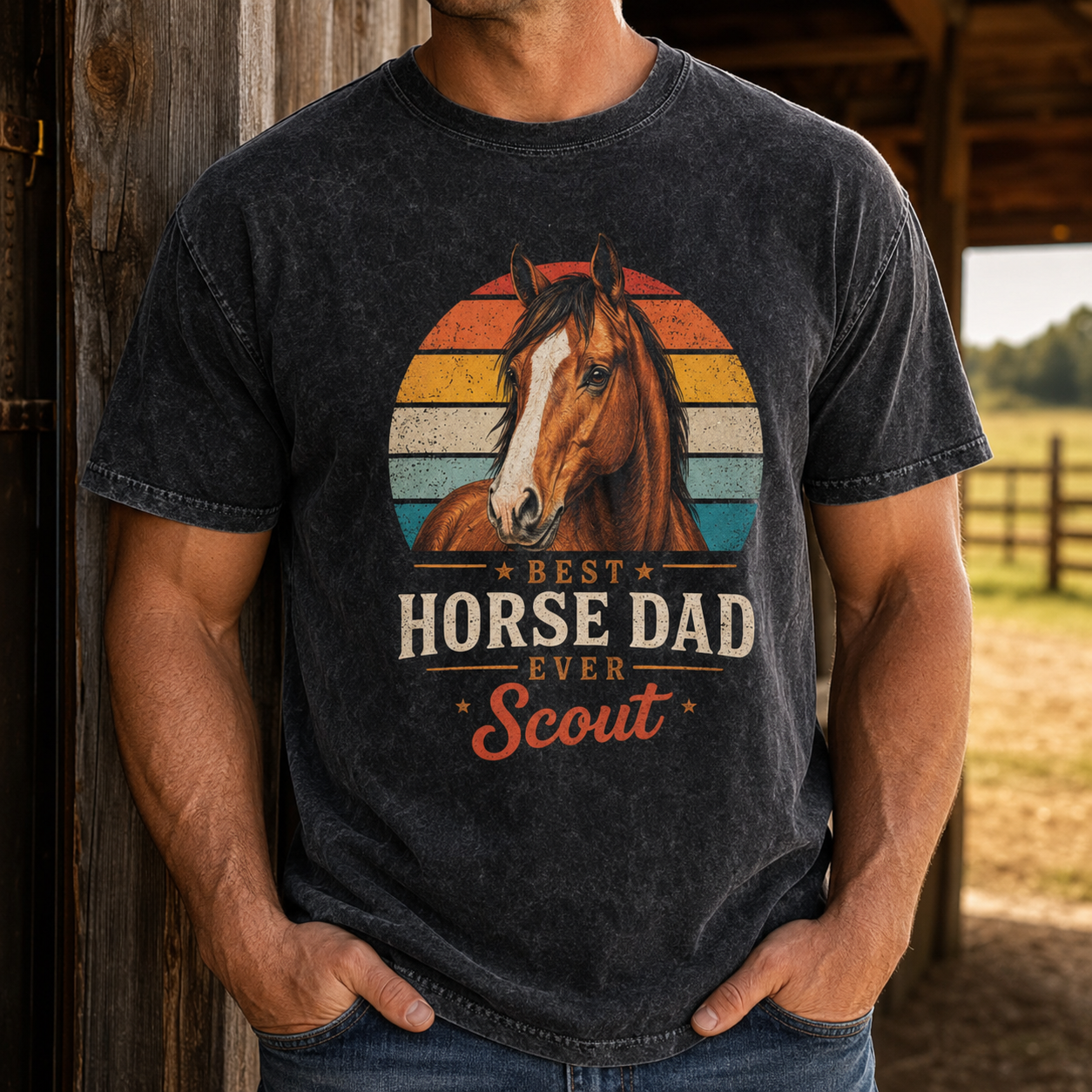 Custom Photo Horse Dad Wash T-Shirt | Personalized Horse Lover Shirt | Gift For Horse Lovers TOM99