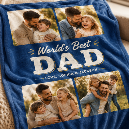 Custom Best Dad Photo Blanket, Personalized Dad Gifts | Gift For Dad TOM99