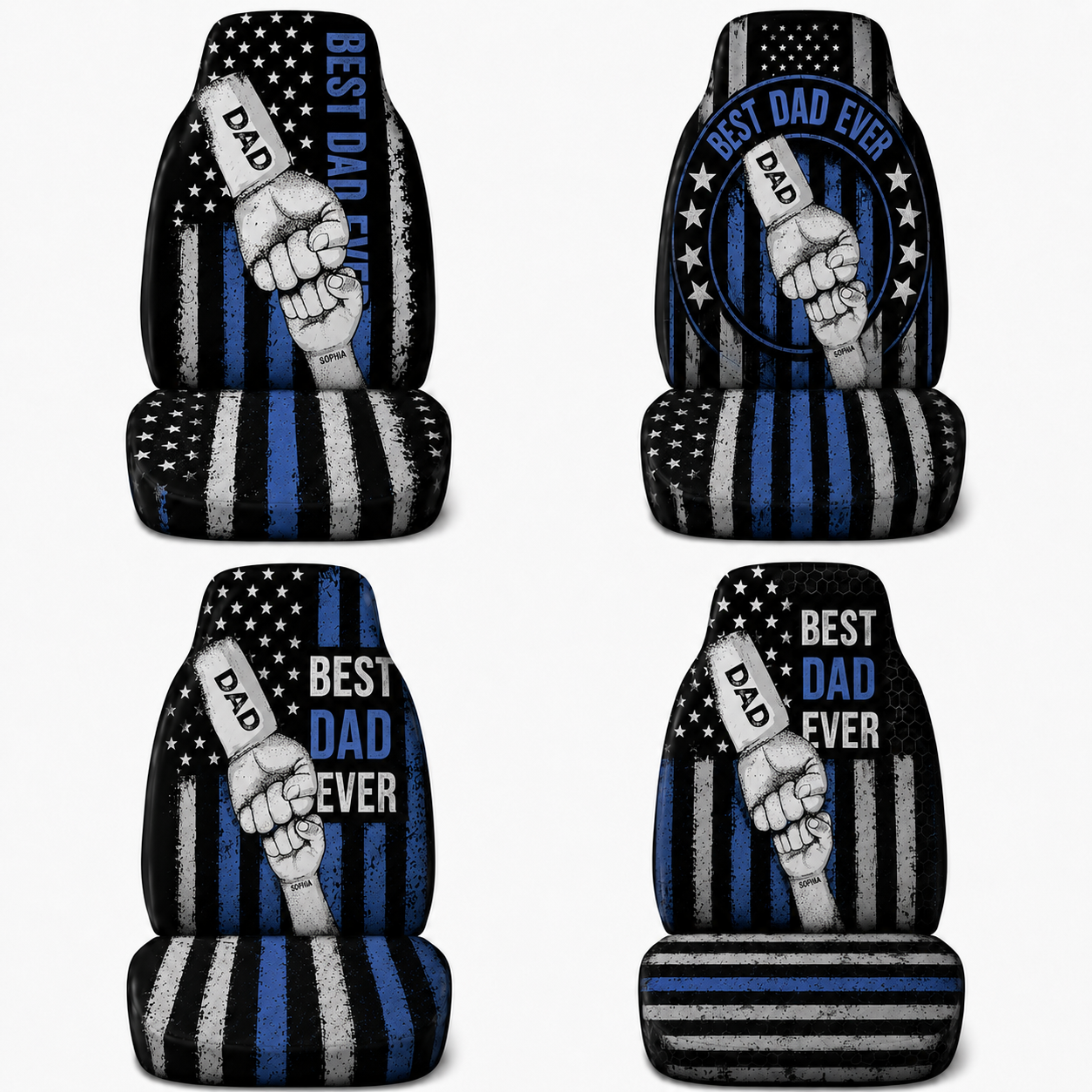 Personalized Best Dad Ever Portrait Car Seat Cover, Custom Dad Seat Protector, Gift For Dad TOM99